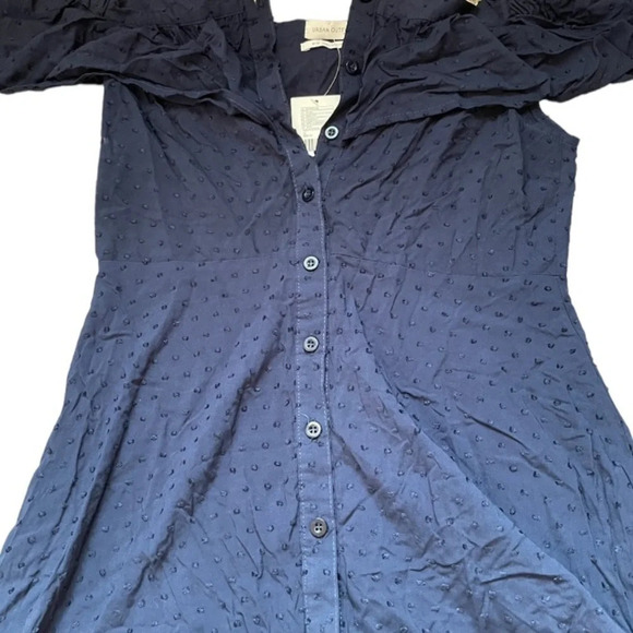 URBAN Outfitters button down ruffle swiss dot boho off the shoulder mini dress - Picture 9 of 13